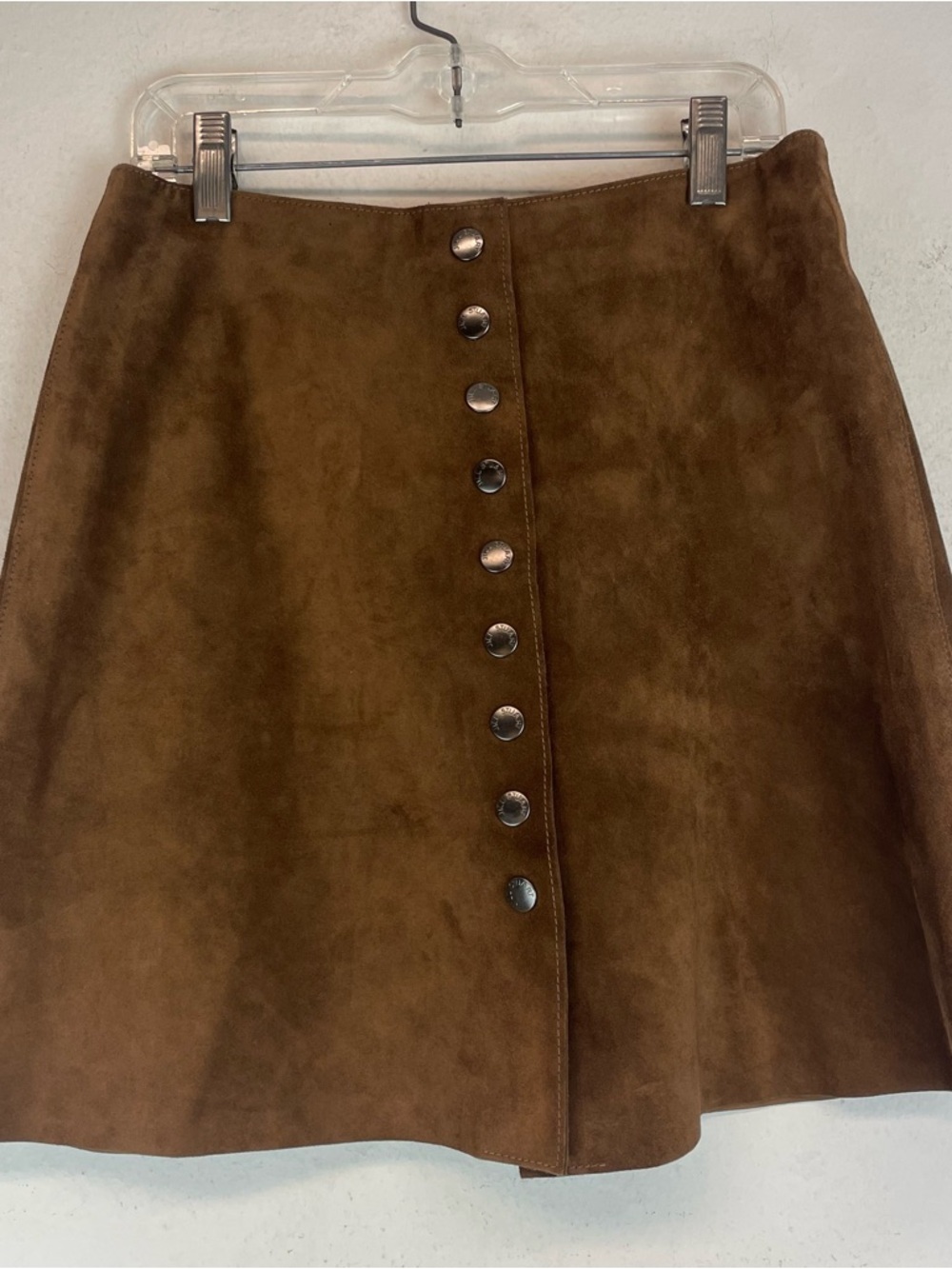 Jill Stuart Brown Suede A-Line Button-Front Mini Skirt